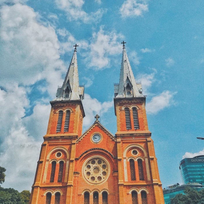 Notre Dame Cathedral in Saigon boasts the tallest bell towers in Vietnam with a total of 57 meters high